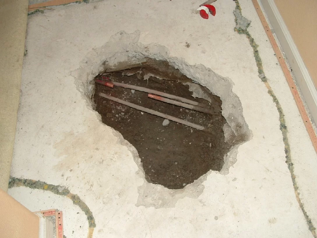 Thermal and acoustic testing used during slab leak investigation